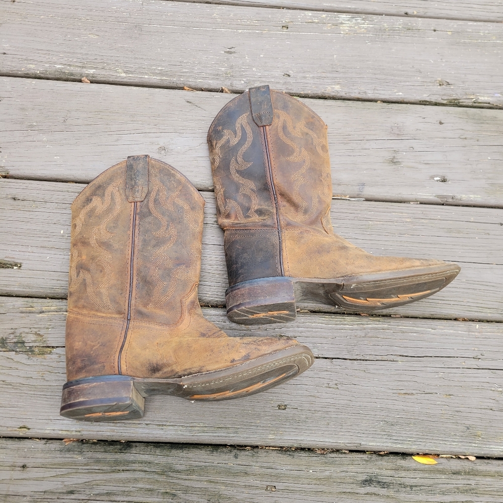 Vintage 90s Square Toe Brown Oiled Leather Cody James Cowboy Boots Kids Size‎ 4